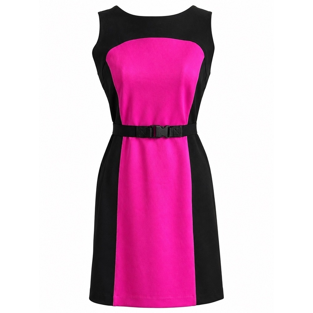 NWT Michael Kors Pink Black Scuba Sheath Dress Size 10 Belted MSRP $150